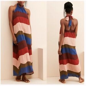Anthropologie The Odells Delaney Halter Maxi Dress Medium Colorblock Boho Beach